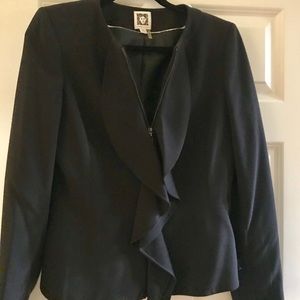 Anne Klein zippered ruffle skirt suit